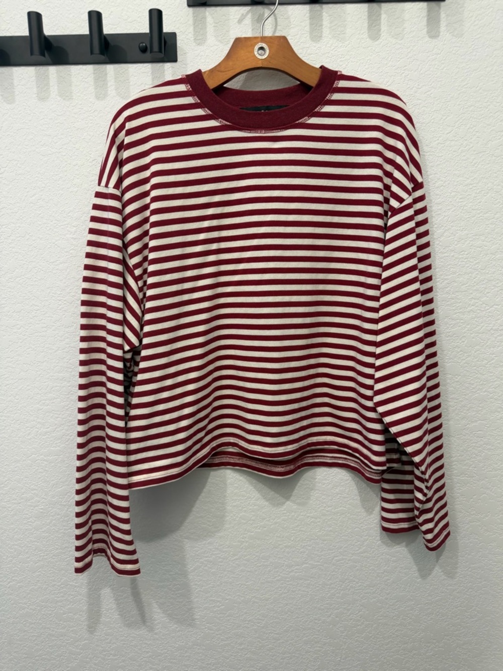 Lioness Burgundy and Cream Striped Long-Sleeve Crewneck